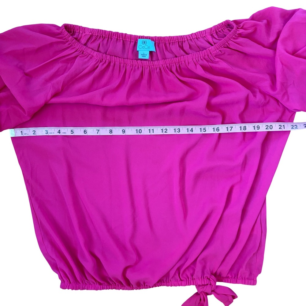 CeCe Hot Pink Bubble Ruffle Sleeve Off Shoulder Top Sz Large Barbiecore Summer - Picture 9 of 9